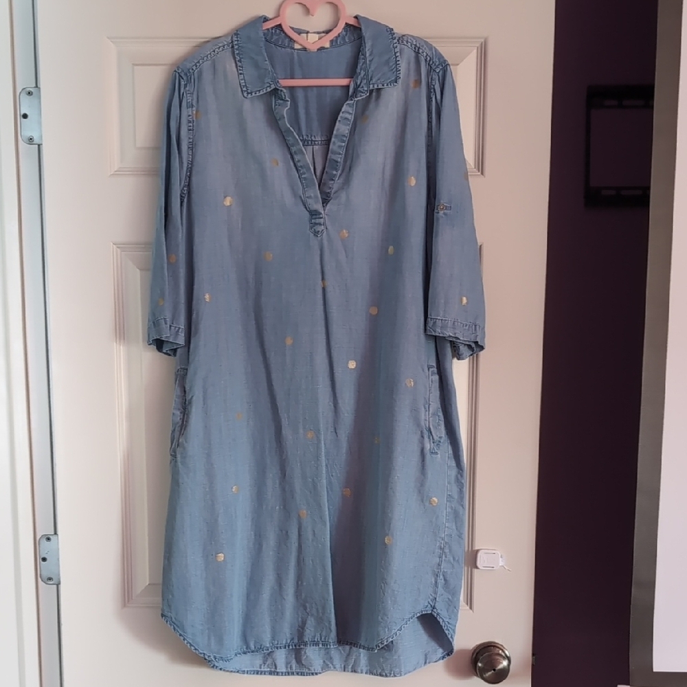 Cloth & Stone Blue Midi Dress with Collar and 3/4 Sleeves